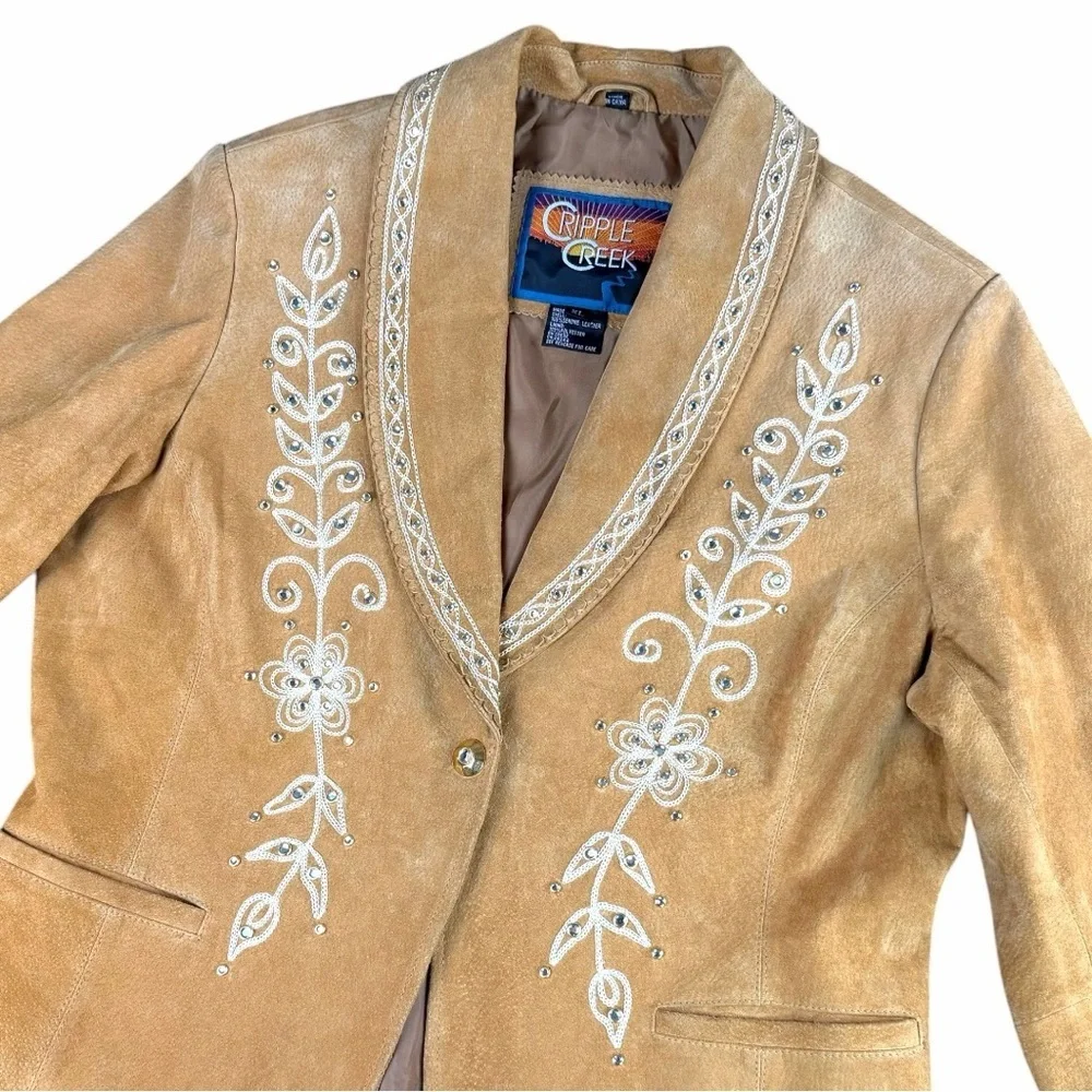 Cripple Creek Western Leather  Embroidered & Jeweled Tan Jacket Women’s Size XL - Picture 11 of 12